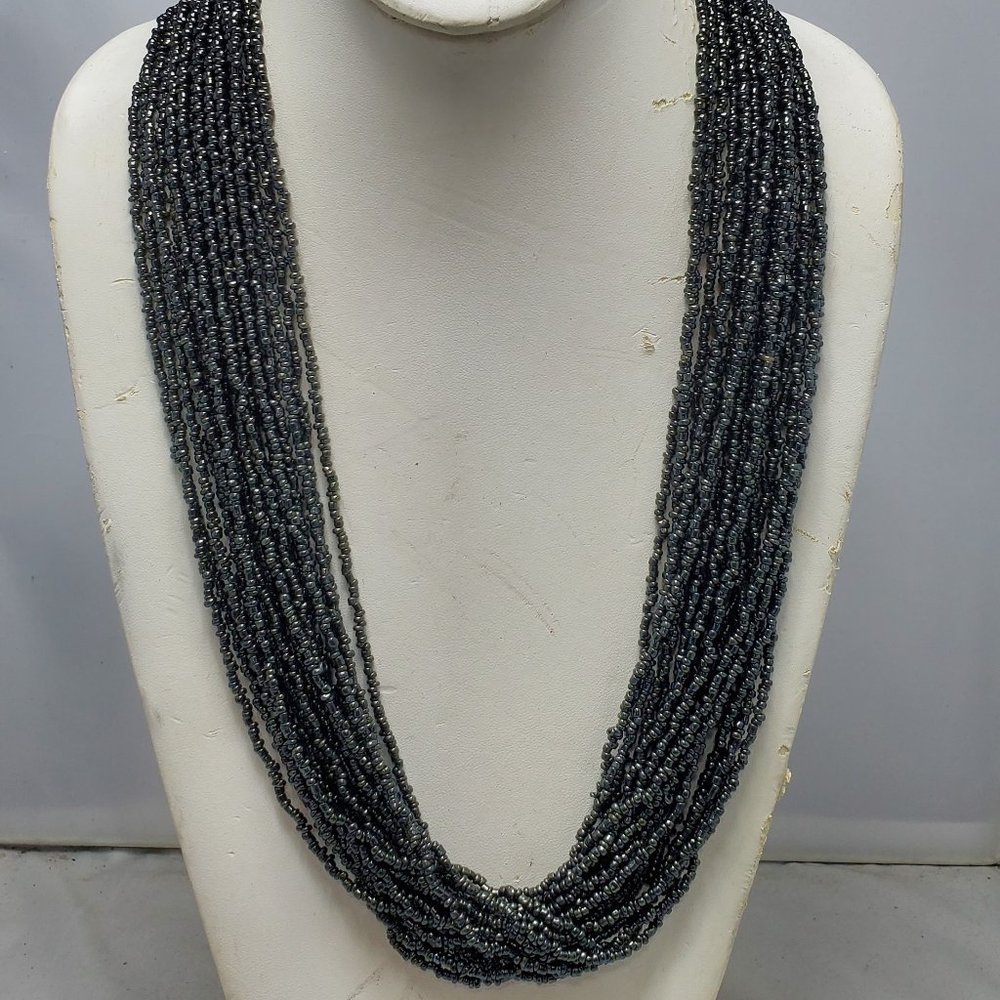 Signature black seed bead multi strand necklace 20 strand